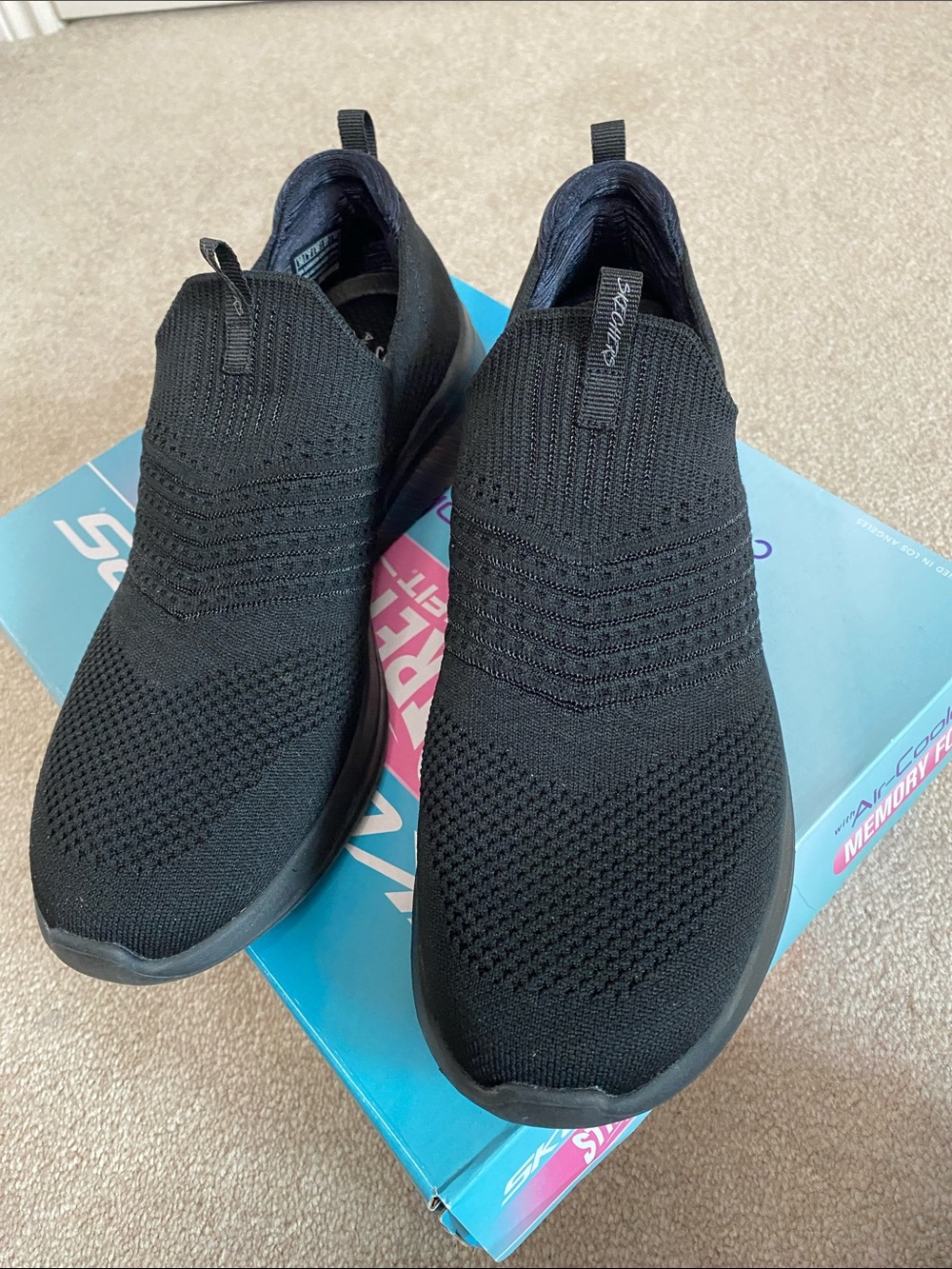 Skechers Women’s Black Slip-On Knit Walking Sneakers